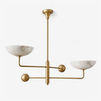 Compass Alabaster Bowl Chandelier — full fixture profile, two upward-facing stone bowls on crossing metal arms (view 1)