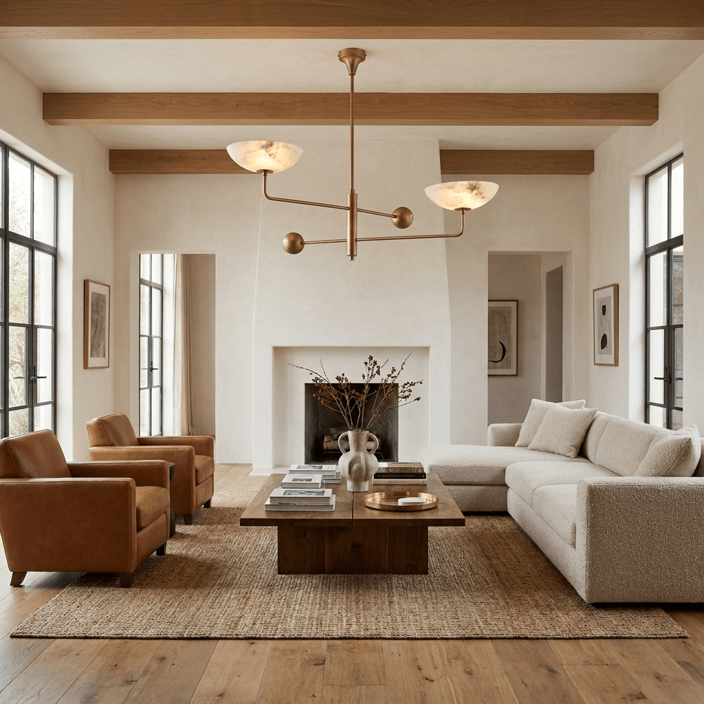Compass Alabaster Bowl Chandelier — additional product view, two upward-facing stone bowls on crossing metal arms (view 3)