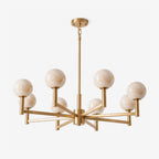 Compass Alabaster Chandelier — full fixture profile, stone globes arranged on crossing angular arms (view 1)