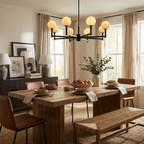 Compass Alabaster Chandelier — additional product view, stone globes arranged on crossing angular arms (view 4)