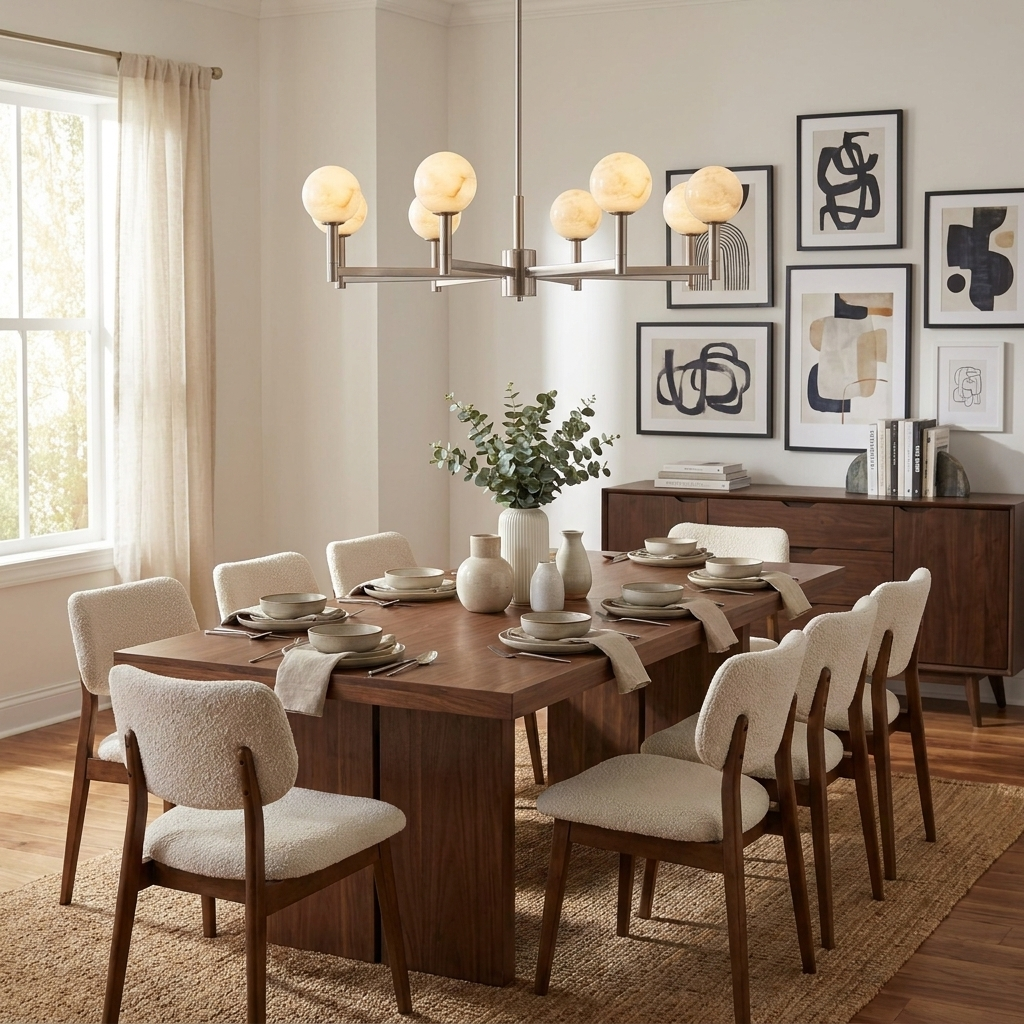 Compass Alabaster Chandelier — additional product view, stone globes arranged on crossing angular arms (view 5)