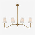 Corbel Alabaster Chandelier — full fixture profile, four stone cone shades on two mirrored metal arms (view 1)
