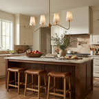 Corbel Alabaster Chandelier — product setting and fixture profile, four stone cone shades on two mirrored metal arms (view 2)