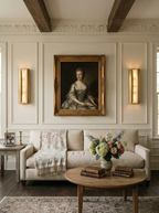 Cradled Alabaster Sconce — product setting and fixture profile, a vertical stone slab between curved metal panels (view 2)