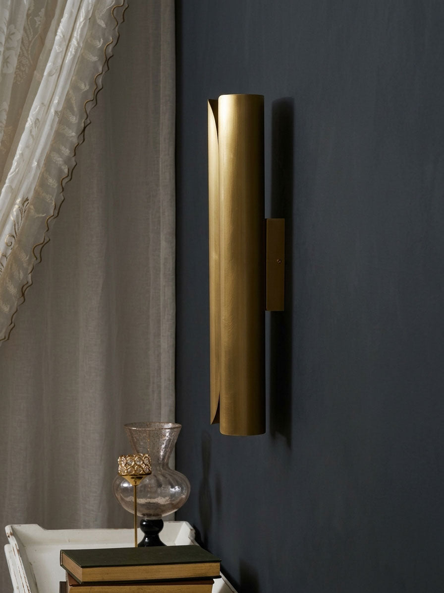 Cradled Alabaster Sconce — additional product view, a vertical stone slab between curved metal panels (view 3)