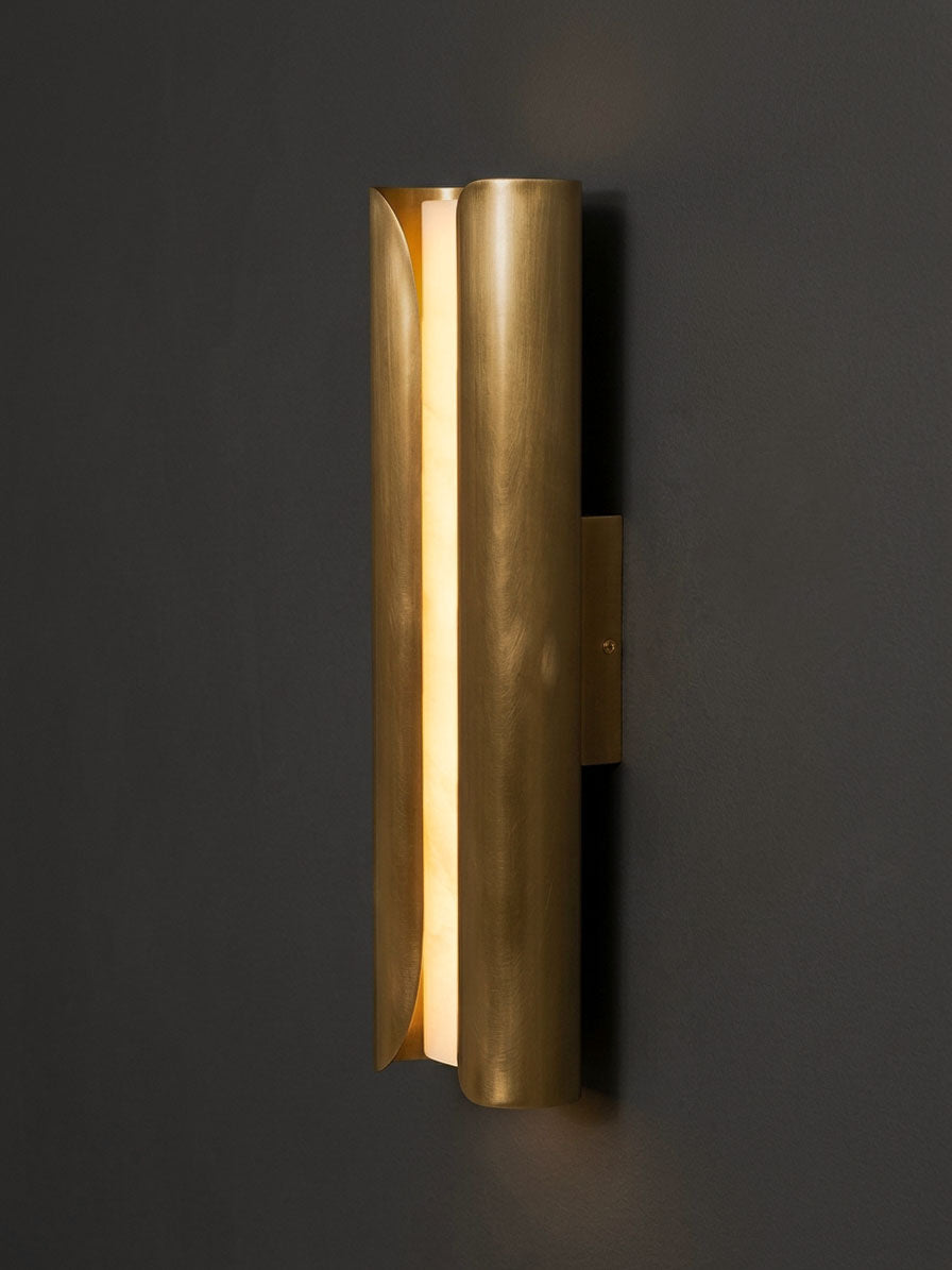 Cradled Alabaster Sconce — additional product view, a vertical stone slab between curved metal panels (view 5)