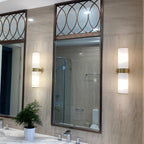 Crestmoor Vanity Alabaster Sconce — additional product view, two stone cylinders at opposite ends of a brass frame (view 3)
