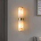 Crestmoor Vanity Alabaster Sconce — additional product view, two stone cylinders at opposite ends of a brass frame (view 4)