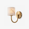 Crook Alabaster Wall Sconce — full fixture profile, a cylindrical stone shade beneath a hook-shaped arm (view 1)