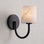Crook Alabaster Wall Sconce — additional product view, a cylindrical stone shade beneath a hook-shaped arm (view 3)
