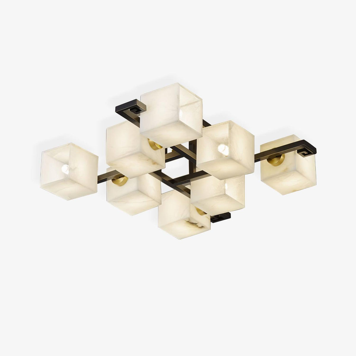 Cubist Alabaster Cluster Ceiling Lamp — full fixture profile, stone cubes supported by a compact metal frame (view 1)