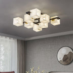 Cubist Alabaster Cluster Ceiling Lamp — product setting and fixture profile, stone cubes supported by a compact metal frame (view 2)