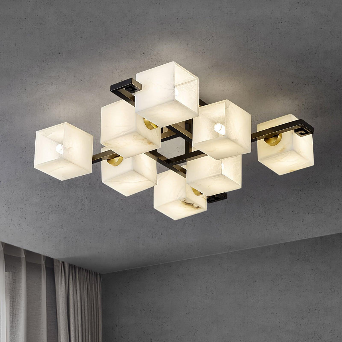Cubist Alabaster Cluster Ceiling Lamp — additional product view, stone cubes supported by a compact metal frame (view 3)