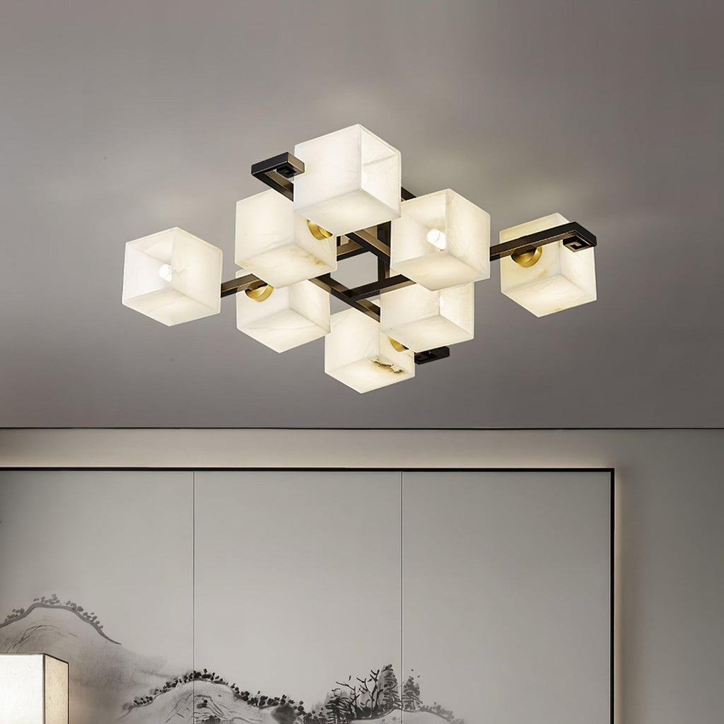 Cubist Alabaster Cluster Ceiling Lamp — additional product view, stone cubes supported by a compact metal frame (view 4)