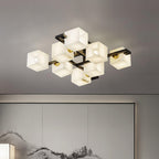 Cubist Alabaster Cluster Ceiling Lamp — additional product view, stone cubes supported by a compact metal frame (view 4)
