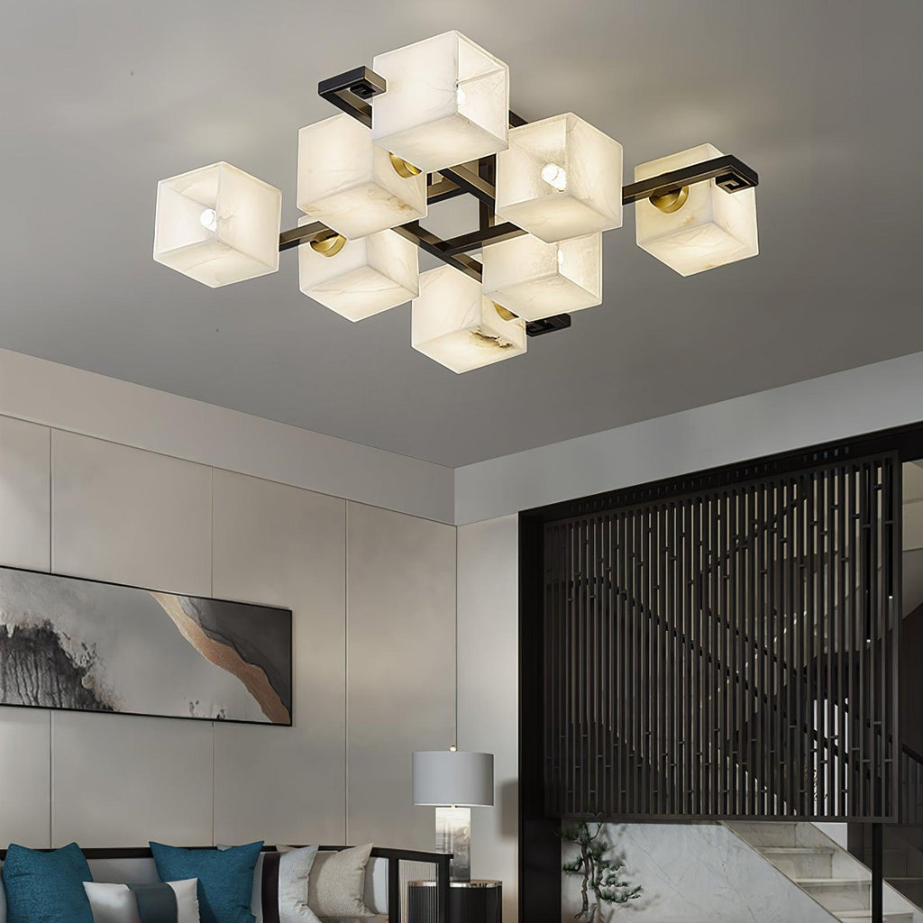 Cubist Alabaster Cluster Ceiling Lamp — additional product view, stone cubes supported by a compact metal frame (view 5)