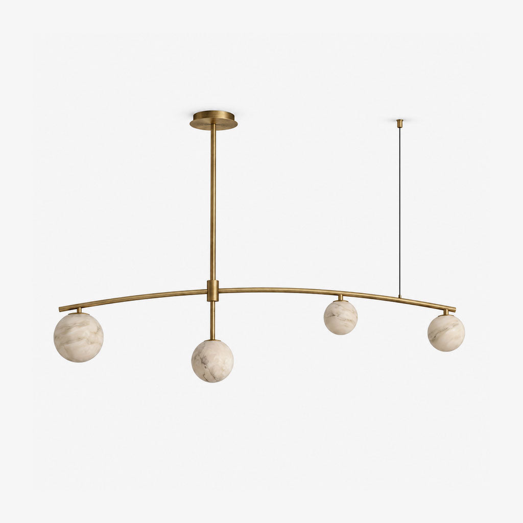 Cumulus Alabaster Chandelier — full fixture profile, four globe shades beneath a gently arched bar (view 1)