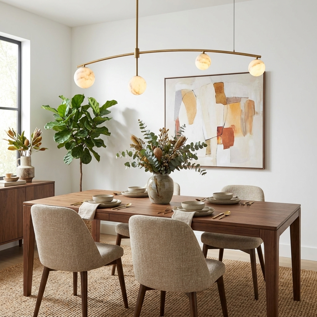Cumulus Alabaster Chandelier — additional product view, four globe shades beneath a gently arched bar (view 3)