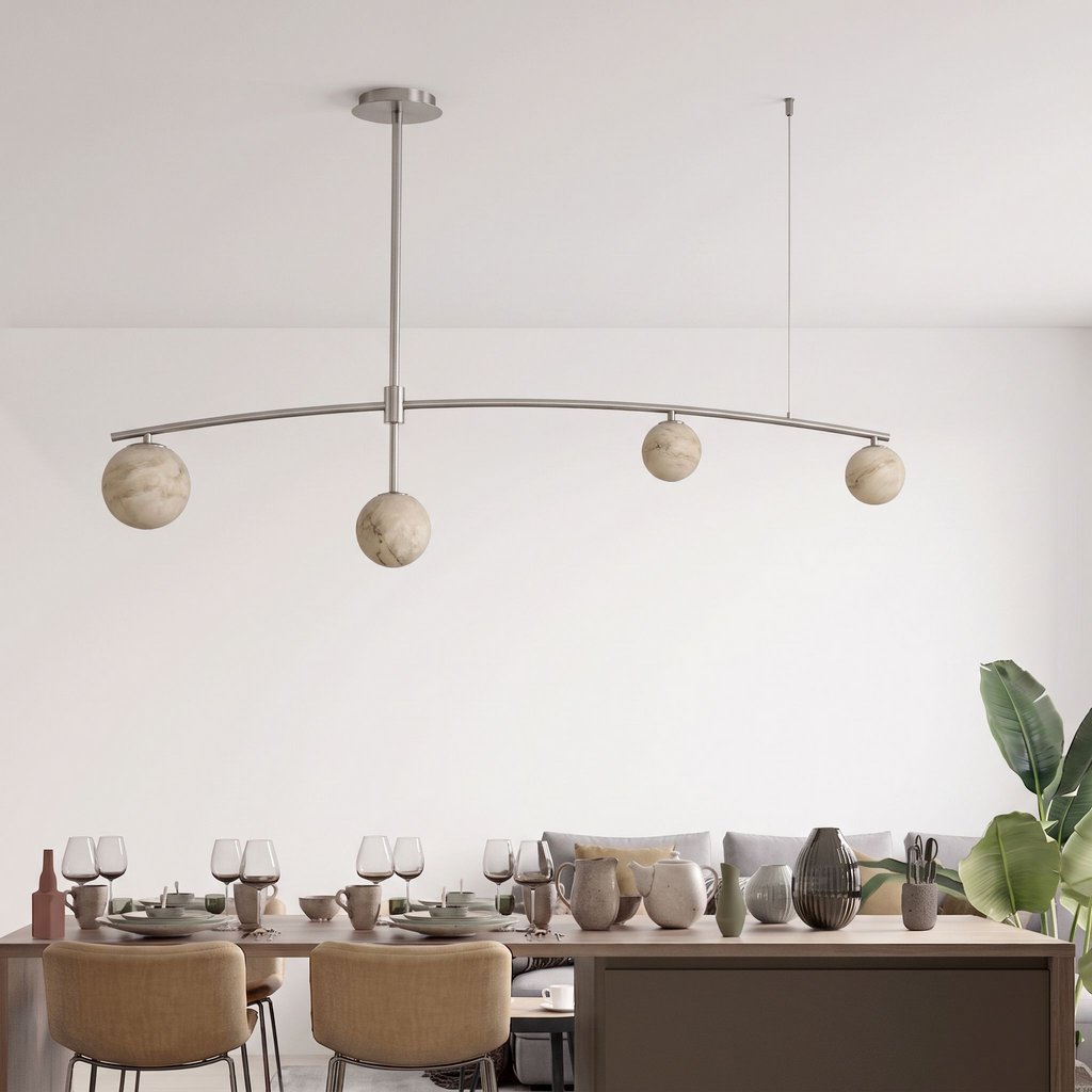 Cumulus Alabaster Chandelier — additional product view, four globe shades beneath a gently arched bar (view 5)