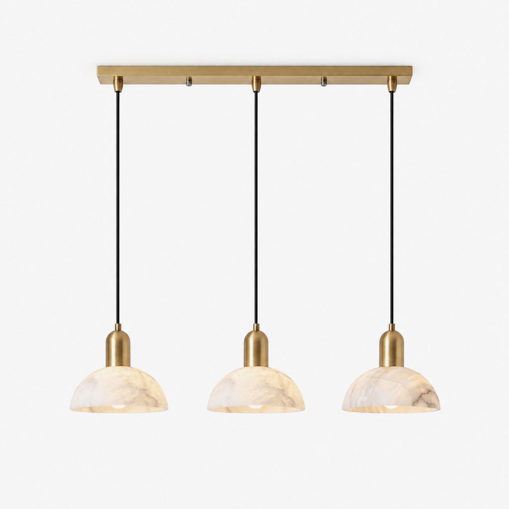 Cupola Alabaster Pendant Lamp — full fixture profile, three stone domes hanging in a row from a rectangular canopy (view 1)