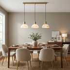 Cupola Alabaster Pendant Lamp — product setting and fixture profile, three stone domes hanging in a row from a rectangular canopy (view 2)