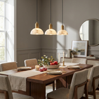 Cupola Alabaster Pendant Lamp — additional product view, three stone domes hanging in a row from a rectangular canopy (view 3)