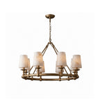 Devon Round Alabaster Chandelier — full fixture profile, stone shades around a circular brass frame (view 1)