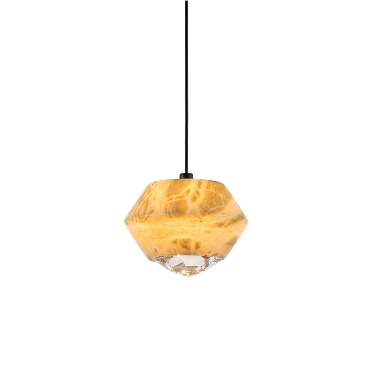 Diamante Alabaster Pendant Lamp — full fixture profile, a faceted stone body with a crystal detail at its base (view 1)