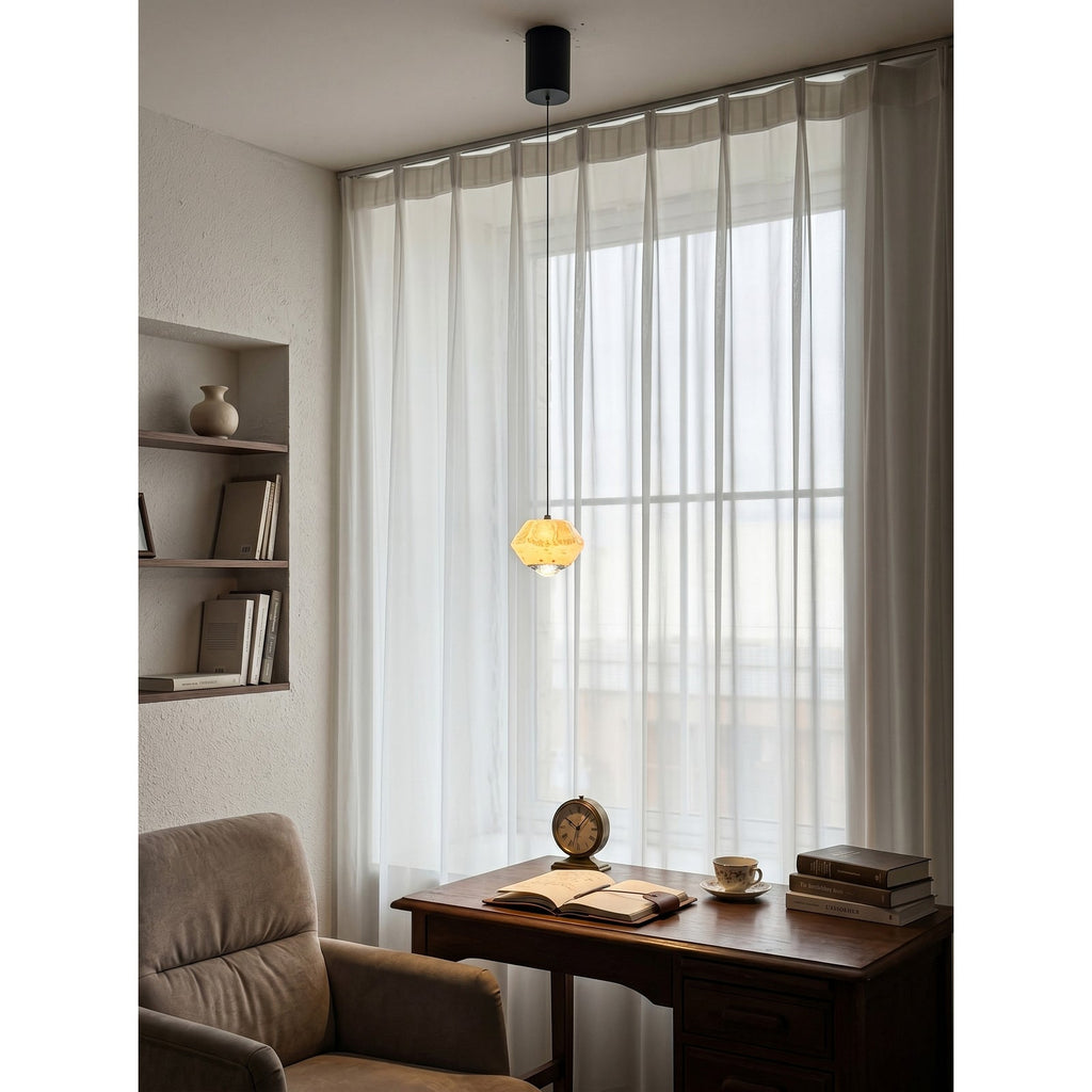 Diamante Alabaster Pendant Lamp — additional product view, a faceted stone body with a crystal detail at its base (view 3)