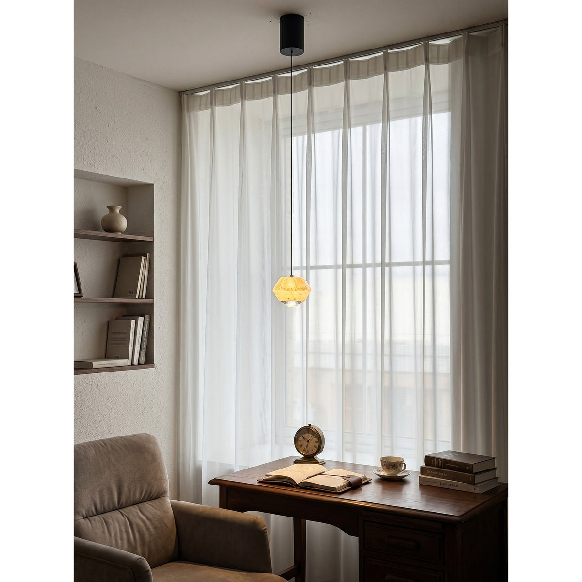 Diamante Alabaster Pendant Lamp — additional product view, a faceted stone body with a crystal detail at its base (view 3)