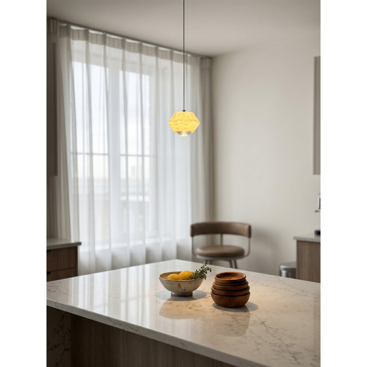 Diamante Alabaster Pendant Lamp — additional product view, a faceted stone body with a crystal detail at its base (view 5)