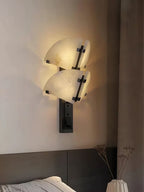 Dione Alabaster Wall Light — product setting and fixture profile, stone panels arranged as a sculptural wall diffuser (view 2)