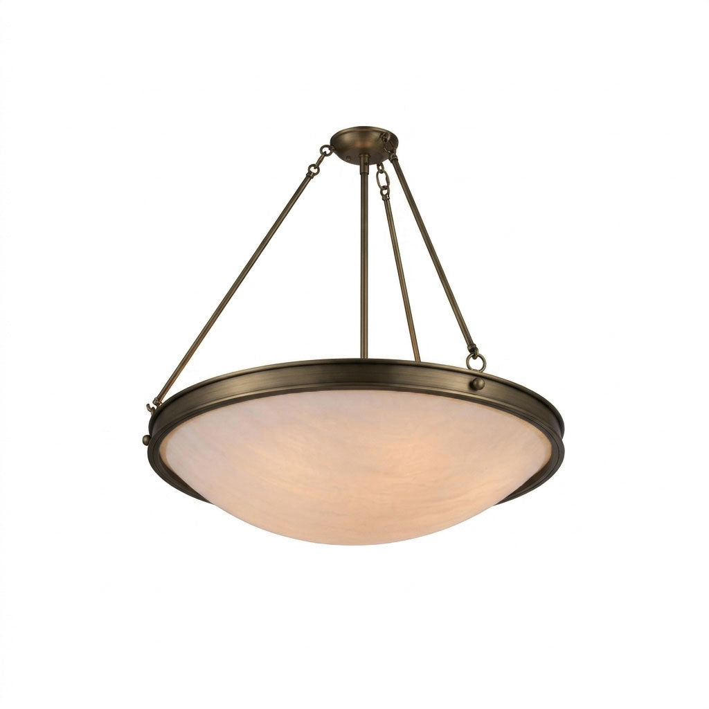 Dionne Alabaster Ceiling Lamp — full fixture profile, a shallow stone bowl supported by slender tie rods (view 1)