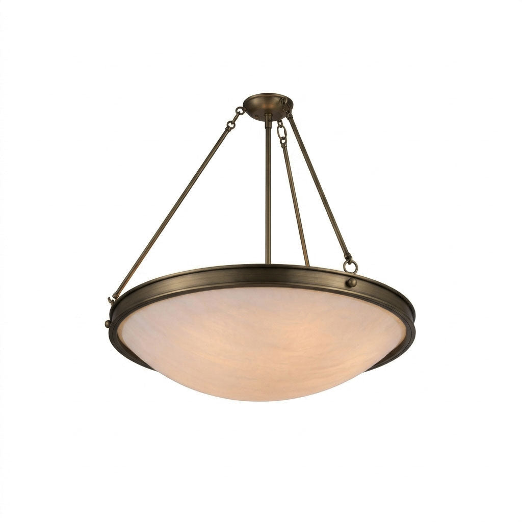Dionne Alabaster Ceiling Lamp — full fixture profile, a shallow stone bowl supported by slender tie rods (view 1)
