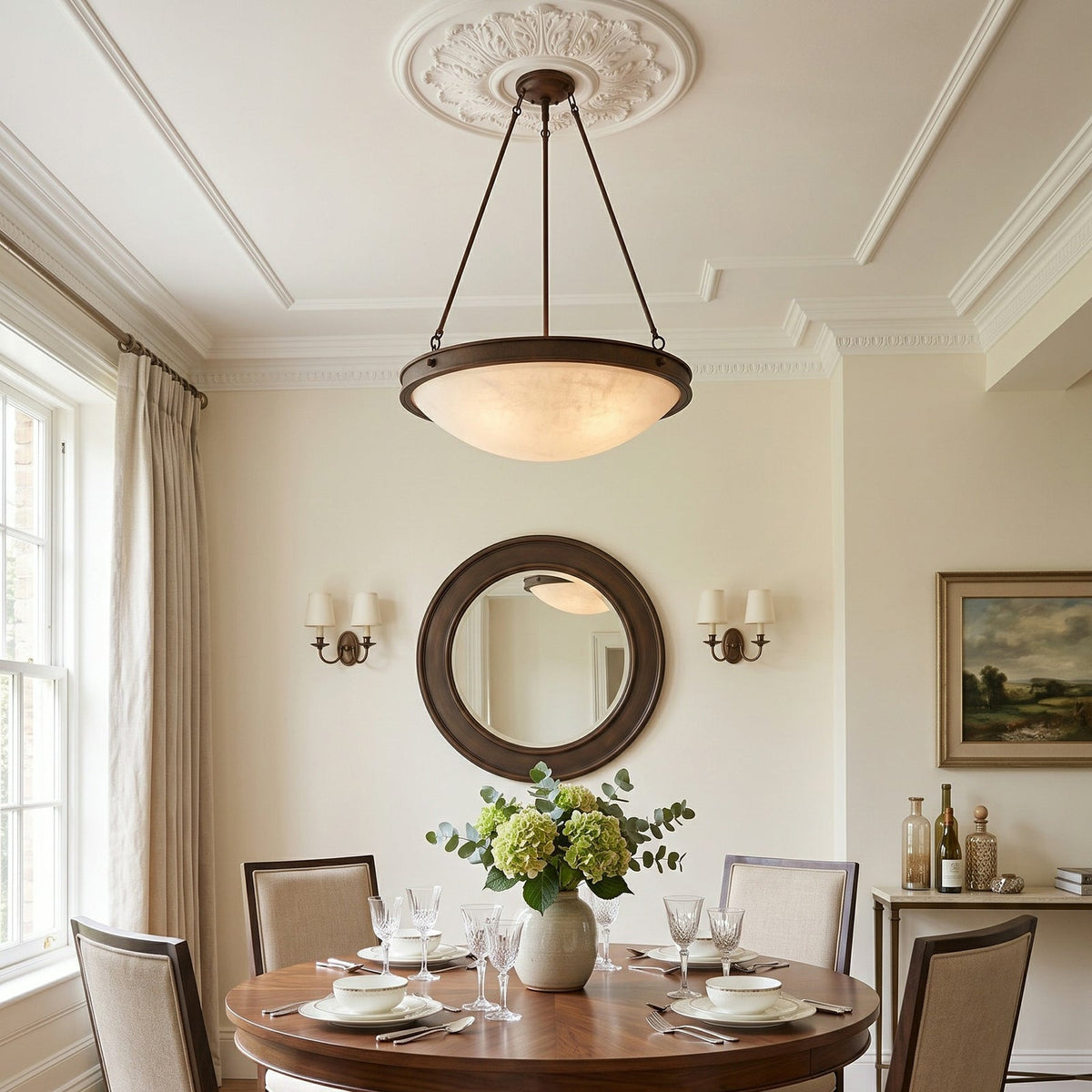 Dionne Alabaster Ceiling Lamp — additional product view, a shallow stone bowl supported by slender tie rods (view 3)