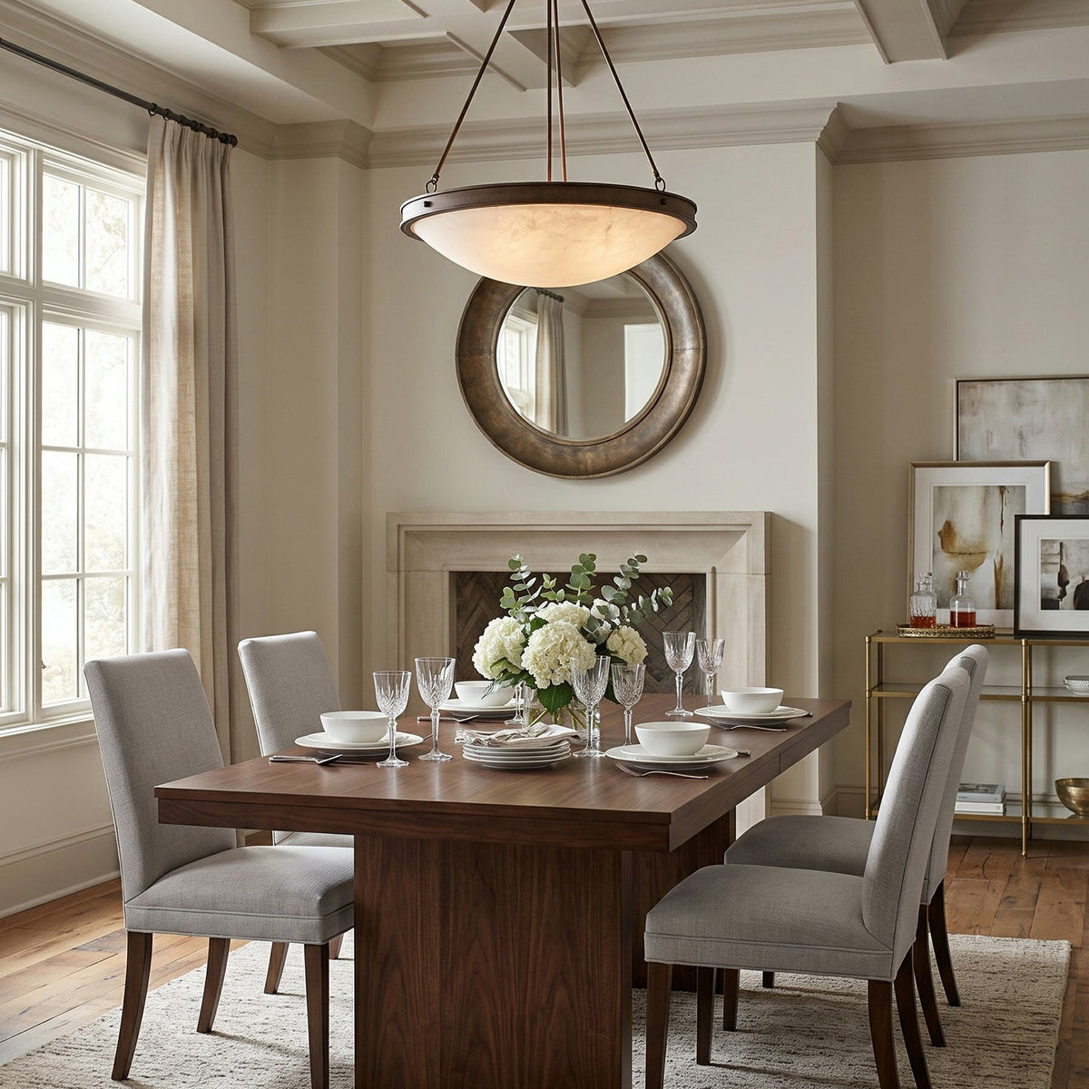 Dionne Alabaster Ceiling Lamp — additional product view, a shallow stone bowl supported by slender tie rods (view 5)