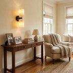 Dual Alabaster Ribbed Wall Sconce — additional product view, two ribbed stone shades on a metal wall mount (view 4)