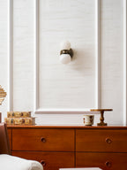 Dual Globe Alabaster Wall Lamp — additional product view, two rounded stone shades on a brass wall mount (view 5)