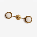 Dual Halo Alabaster Wall Light — full fixture profile, two stone spheres within metal rings (view 1)