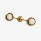 Dual Halo Alabaster Wall Light — full fixture profile, two stone spheres within metal rings (view 1)
