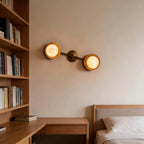 Dual Halo Alabaster Wall Light — product setting and fixture profile, two stone spheres within metal rings (view 2)
