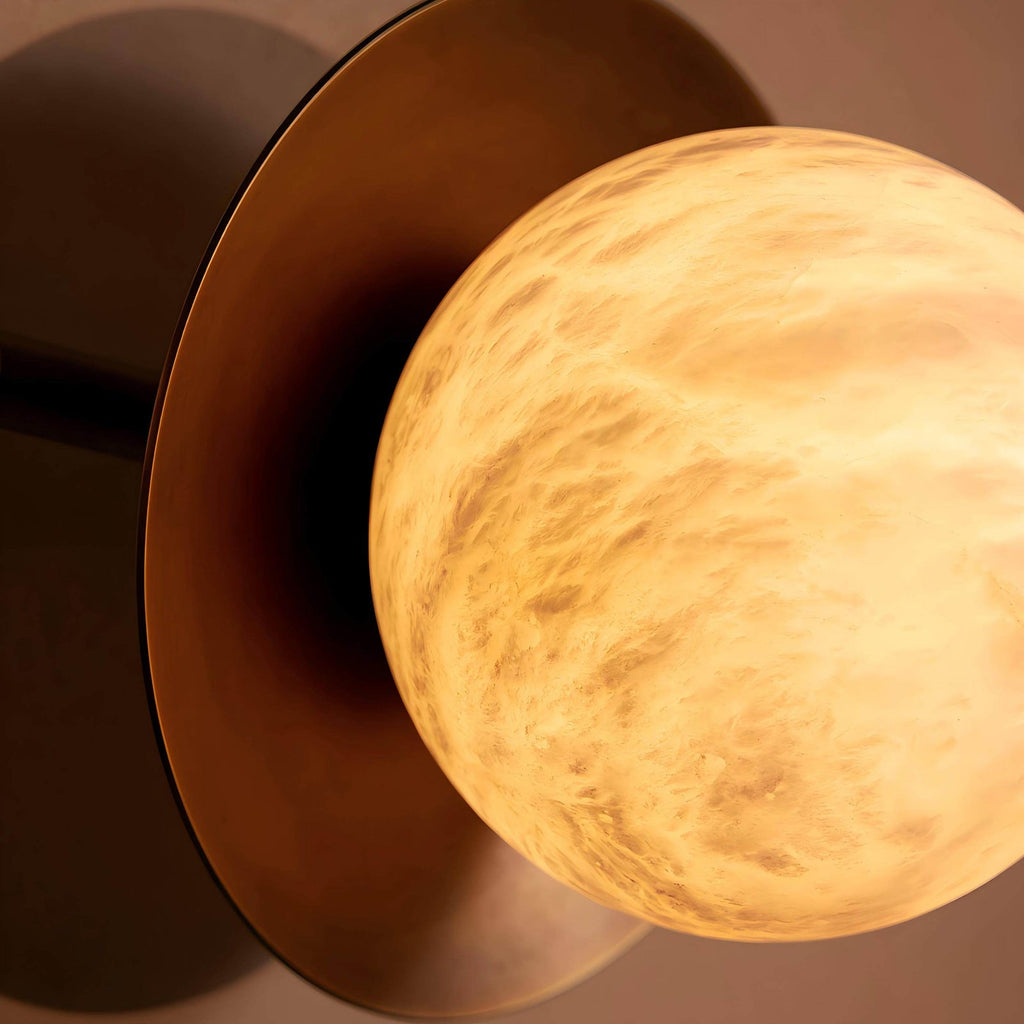 Dual Halo Alabaster Wall Light — additional product view, two stone spheres within metal rings (view 3)