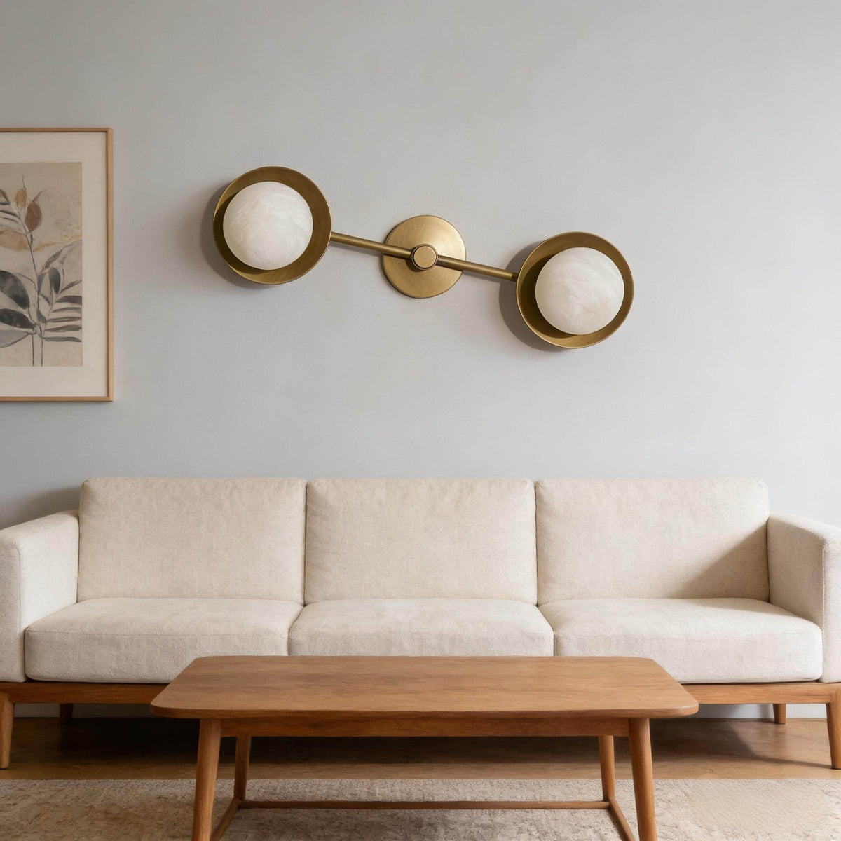 Dual Halo Alabaster Wall Light — additional product view, two stone spheres within metal rings (view 4)