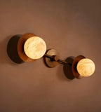 Dual Halo Alabaster Wall Light — additional product view, two stone spheres within metal rings (view 5)