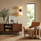 Duet Alabaster Wall Sconce — additional product view, two different-sized stone spheres on one vertical rod (view 3)