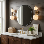 Duet Alabaster Wall Sconce — additional product view, two different-sized stone spheres on one vertical rod (view 4)