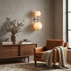 Duet Alabaster Wall Sconce — additional product view, two different-sized stone spheres on one vertical rod (view 5)