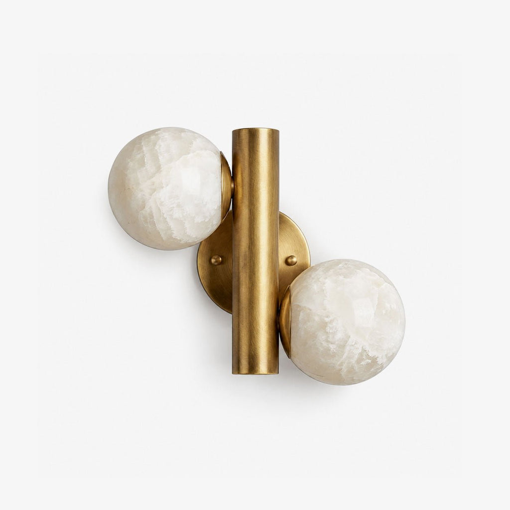 Duo Alabaster Globe Wall Sconce — full fixture profile, two stone globes on a compact wall-mounted frame (view 1)