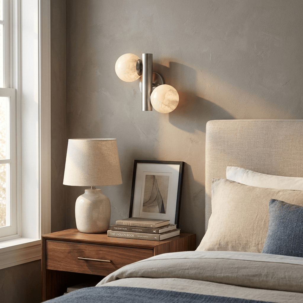 Duo Alabaster Globe Wall Sconce — additional product view, two stone globes on a compact wall-mounted frame (view 3)