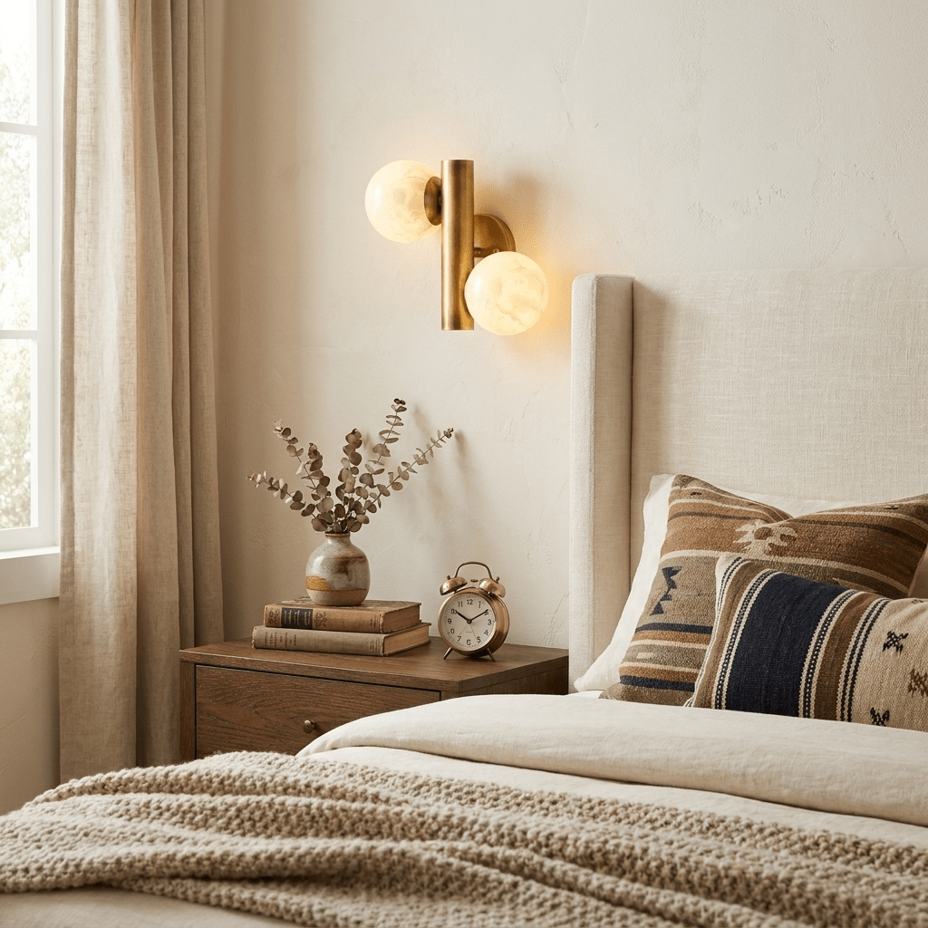 Duo Alabaster Globe Wall Sconce — additional product view, two stone globes on a compact wall-mounted frame (view 4)